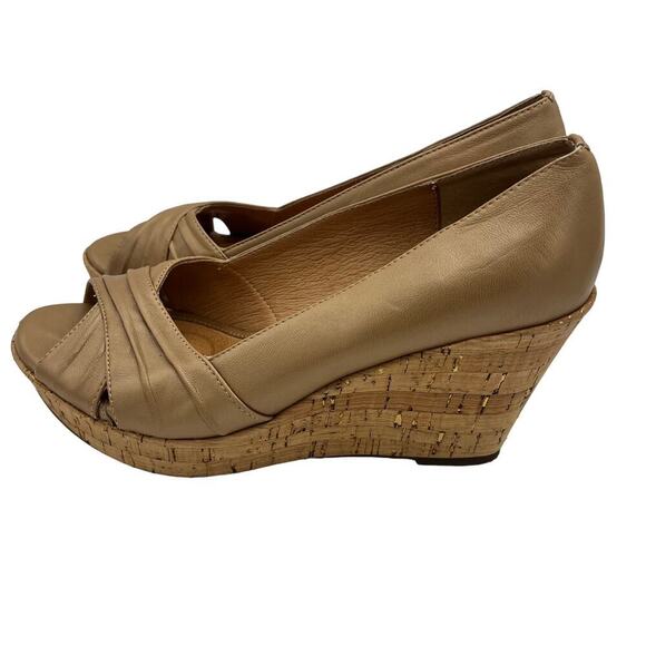 Sofft Women's Olwen Peep Toe Wedges Light Tan Leather Size 8M - Picture 4 of 12